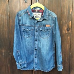 Zara Boys denim button up button down Shirt 7